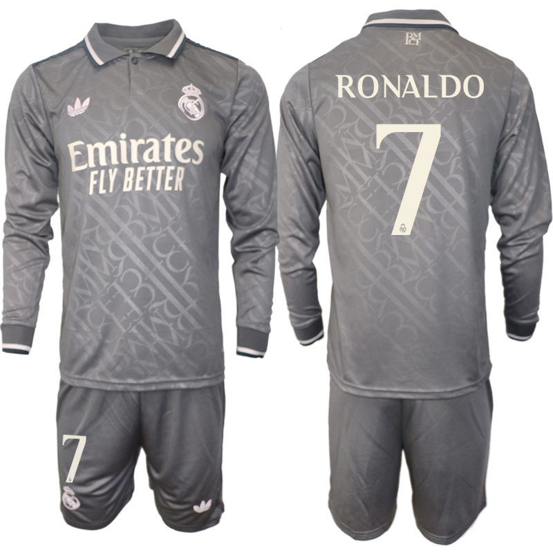 Men 2024-2025 Club Real Madrid away Long Sleeves Grey #7 Soccer Jersey